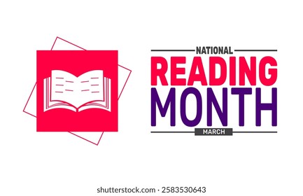 March is National Reading Month. This holiday-themed design is perfect for backgrounds, banners, greeting cards, posters with text inscription, Classic social media posts. vector illustration