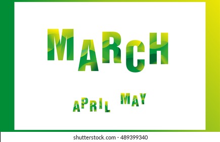 March. spring months. Bright stylish font. Calendar, poster, print, geometry, gradient