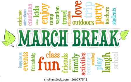 March Spring School Break Word Cloud Bubble Tag Tree Vector