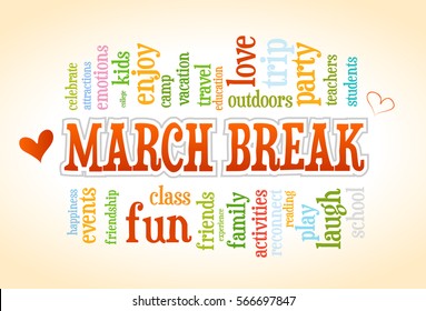 March Spring School Break Word Cloud Bubble Tag Tree Vector

