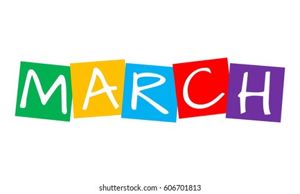 march, text in colorful rotated squares