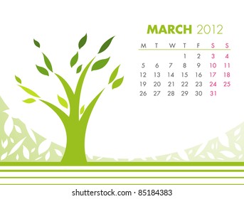 March Tree Calendar 2012. VECTOR