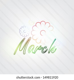 March Typography - background in retro style with flowers and label. (EPS10 Vector)