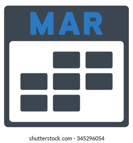 March vector icon. Style is bicolor flat symbol, smooth blue colors, rounded angles, white background.