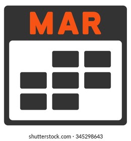 March vector icon. Style is bicolor flat symbol, orange and gray colors, rounded angles, white background.