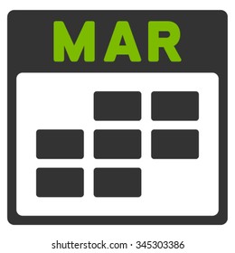March vector icon. Style is bicolor flat symbol, eco green and gray colors, rounded angles, white background.