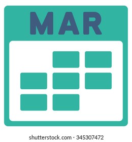 March vector icon. Style is bicolor flat symbol, cobalt and cyan colors, rounded angles, white background.