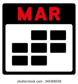 March vector icon. Style is bicolor flat symbol, intensive red and black colors, rounded angles, white background.