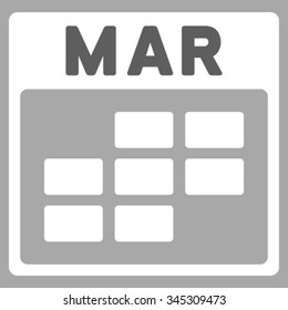 March vector icon. Style is bicolor flat symbol, dark gray and white colors, rounded angles, silver background.