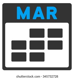 March vector icon. Style is bicolor flat symbol, blue and gray colors, rounded angles, white background.