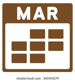 March vector icon. Style is flat symbol, brown color, rounded angles, white background.