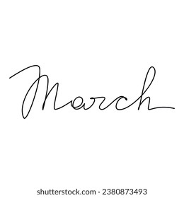 March vector text. Calligraphic lettering. Line continuous calligraphy, graphic design, hand drawn minimal element for print, banner, wall art poster, card, logo, calendar, spring season checklist.