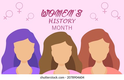 March is Women history month, vector illustration poster. 