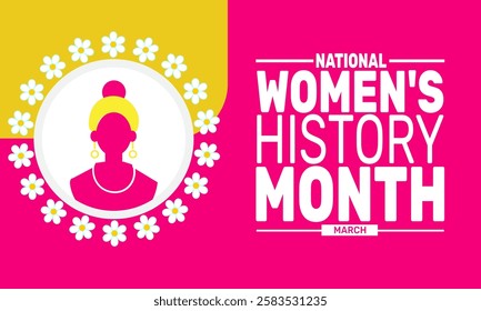 March is Womens History Month. This holiday-themed design is perfect for backgrounds, banners, greeting cards, posters with text inscription, Classic social media posts. vector illustration