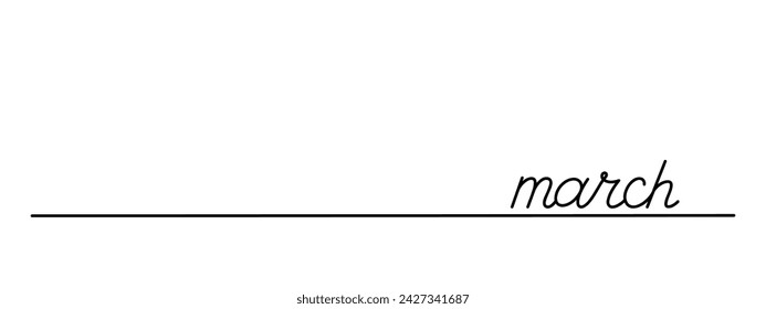 dibujo de línea continua de march word, ilustración vectorial de línea negra, línea inferior, elemento de diseño horizontal