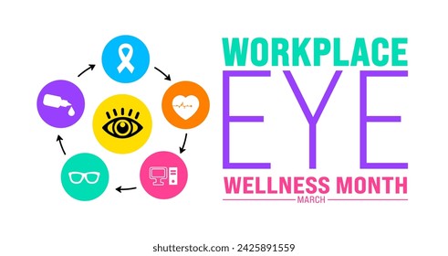March is Workplace Eye Wellness Month background template. Holiday concept. use to background, banner, placard, card, and poster design template with text inscription and standard color. vector