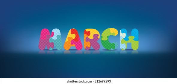 MARCH written with alphabet puzzle - vector illustration