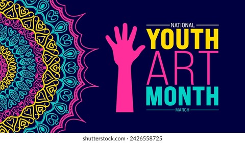 March is Youth Art Month background template. Holiday concept. use to background, banner, placard, card, and poster design template with text inscription and standard color. vector illustration.