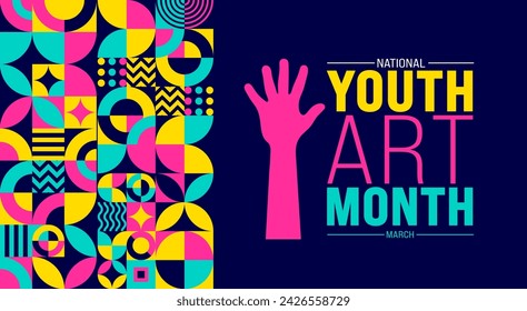 March is Youth Art Month background template. Holiday concept. use to background, banner, placard, card, and poster design template with text inscription and standard color. vector illustration.