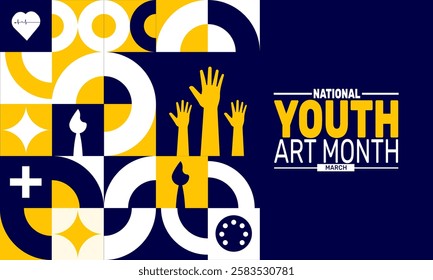 March is Youth Art Month. This holiday-themed design is perfect for backgrounds, banners, greeting cards, posters with text inscription, Classic social media posts. vector illustration