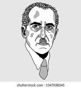 March.23, 2019: Piet Mondrian. Vector illustration hand drawn. 