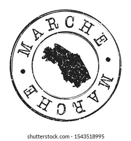 Marche Italy Map Postmark. Silhouette Postal Passport. Stamp Round Vector Icon. Vintage Postage Design.