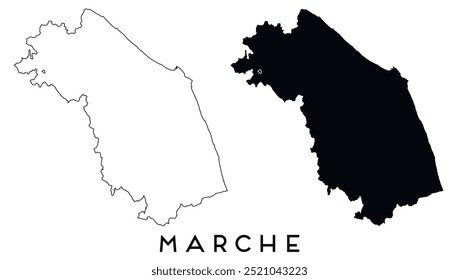 Marche map outline and black silhouette vector