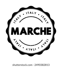 Marche is one of the twenty regions of Italy, text concept stamp