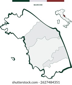 Região de Marche na Itália - mapa vetorial