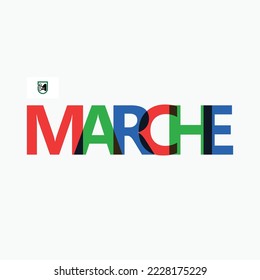 Marche vector RGB overlapping letters typography with flag. Italy's region logotype decoration.
