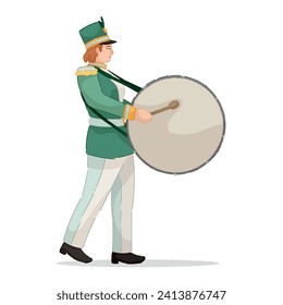 Marching band artist with drum on white background