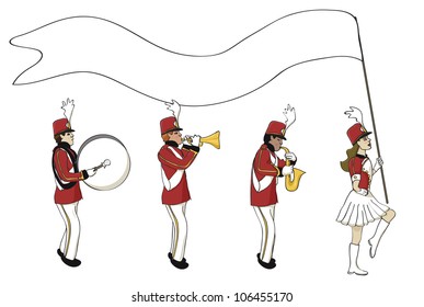 Marching band with a blank banner