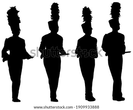 Marching band carrying instruments silhouette 