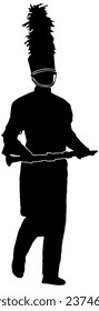 Marching Band Clarinet player marching, in black silhouette, isolated