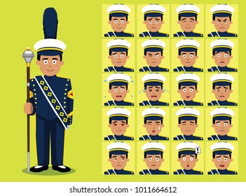 Marching Band Drum Major Cartoon Character Emotion Faces