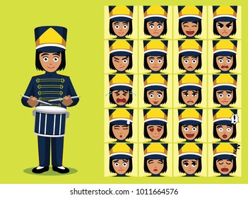 Marching Band Drummer Girl Cartoon Character Emotion faces