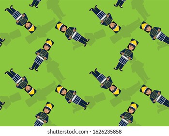 Marching Band Drummer Girl Cartoon Vector Seamless Background Wallpaper-01