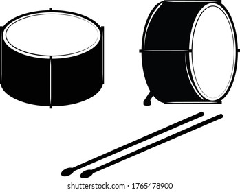 Marching Band Drums - Bass Drum and Sticks Isolated On White Background