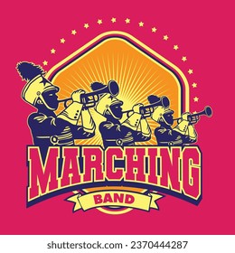 Marching Band Hand Drawn Vector Illustration Emblem Logo Style Design
