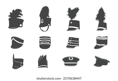 Marching band hat silhouette, Marching band silhouette, Hat silhouette, Color guard hat vector, Marching band hat vector.