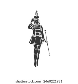 Marching Band Icon Silhouette Illustration. Majorette Vector Graphic Pictogram Symbol Clip Art. Doodle Sketch Black Sign.