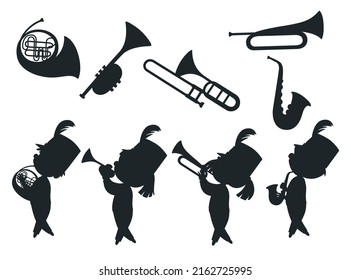 Marching band parade flat style cartoon Silhouettes premium vector template