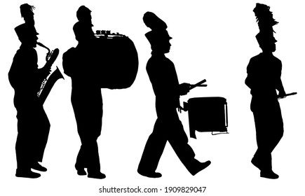 Marching band playing music silhouette 