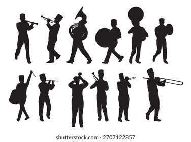 marching band silhouettes vector illustration