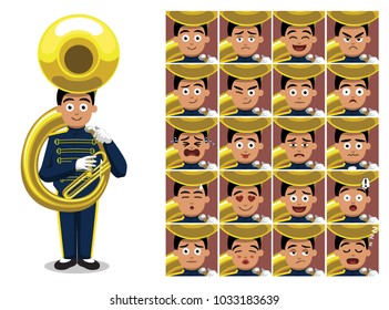 Marching Band Tuba Cartoon Emotion faces Vector Illustration