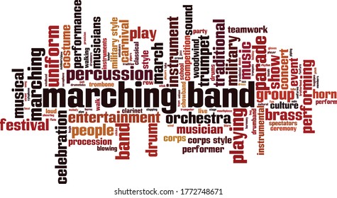 Marching band word cloud concept. Collage made of words about marching band. Vector illustration 