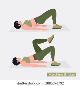 Marching Bridge Exercise, Women Workout Fitness, Aerobic And Exercises. Vector Illustration.