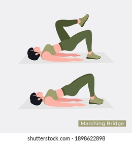 Marching Bridge Training, Women Training Fitness, Aerobic und Übungen. Vektorgrafik.