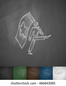 Marching with flag icon. Hand drawn vector illustration