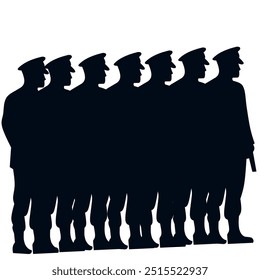 marching soldiers in silhouette. The image features military personnel walking in formation, creating a bold and powerful visual. Ideal for themes related to war, defense, patriotism, military service